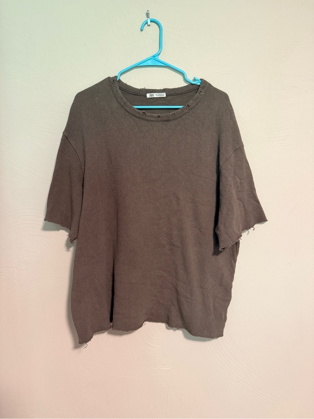 Zara Distressed Oversized Knit Tee - Charcoal Brown